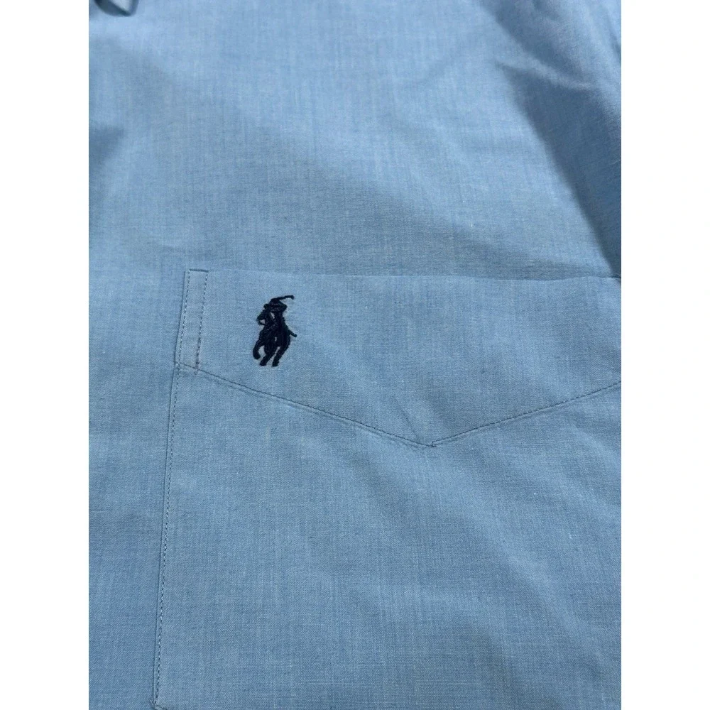 VTG Polo Ralph Lauren Men's XL S/S Blue Button Down Shirt 100% Cotton Made USA